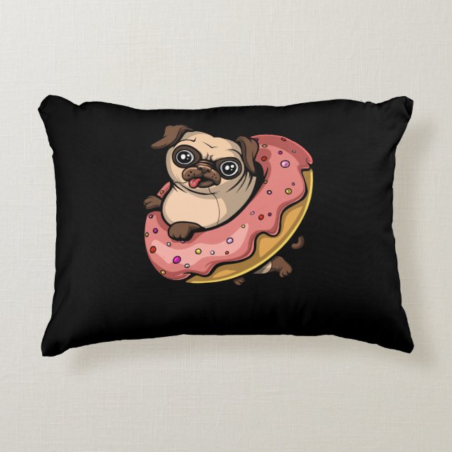 Funny Pug Hund Donut Älskare Pet Prydnadskudde (Framsidan)