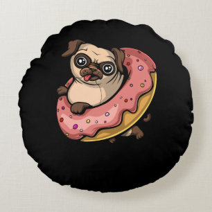 Funny Pug Hund Donut Älskare Pet Rund Kudde