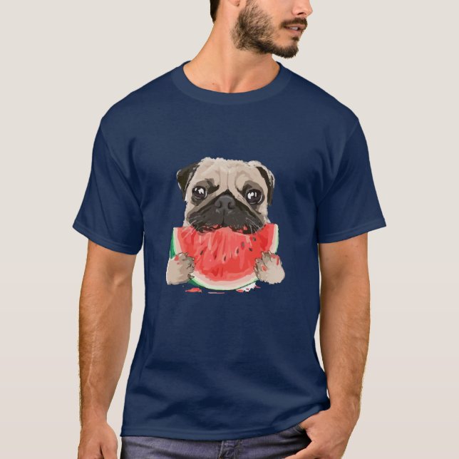 Funny Pug Hund Eting Watermelon Friend T Shirt (Framsida)