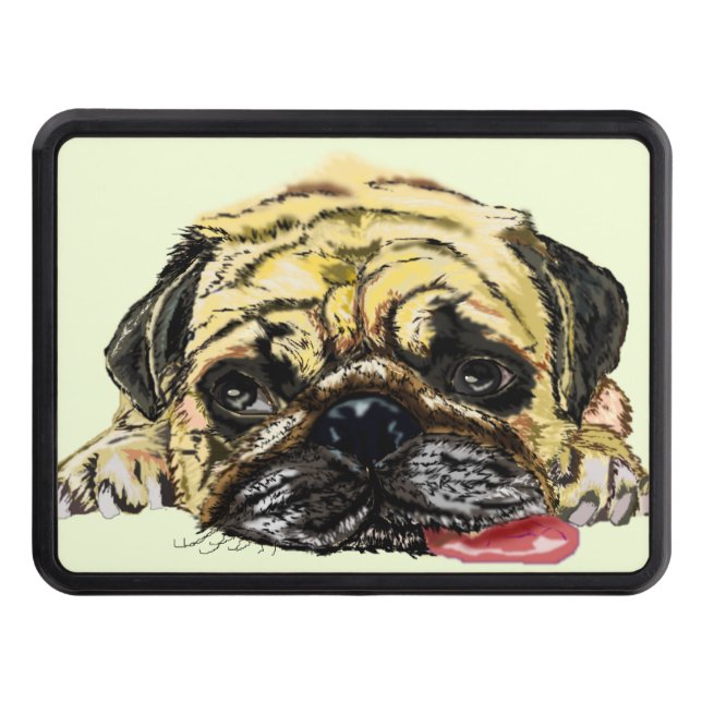 Funny Pug Hund Hitch Cover - Ditt Färg - Text Dragkroksskydd (Framsidan)