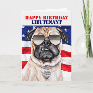 Funny Pug Hund Militär löjtnant Birthday Kort