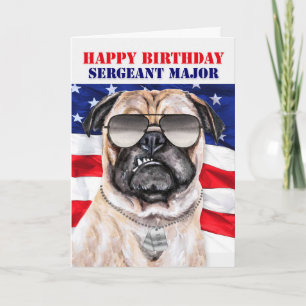 Funny Pug Hund Militärsergeant Major Birthday Kort