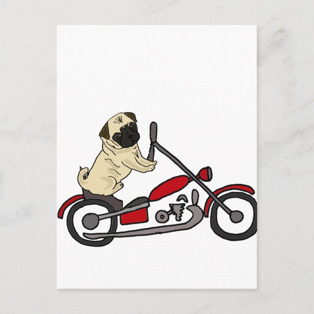 Funny Pug Hund Riding Motorcle Art Vykort (Framsida)