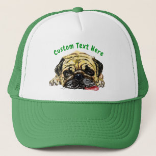 Funny Pug Hund-Truckerkeps med Anpassningsbar Text Keps