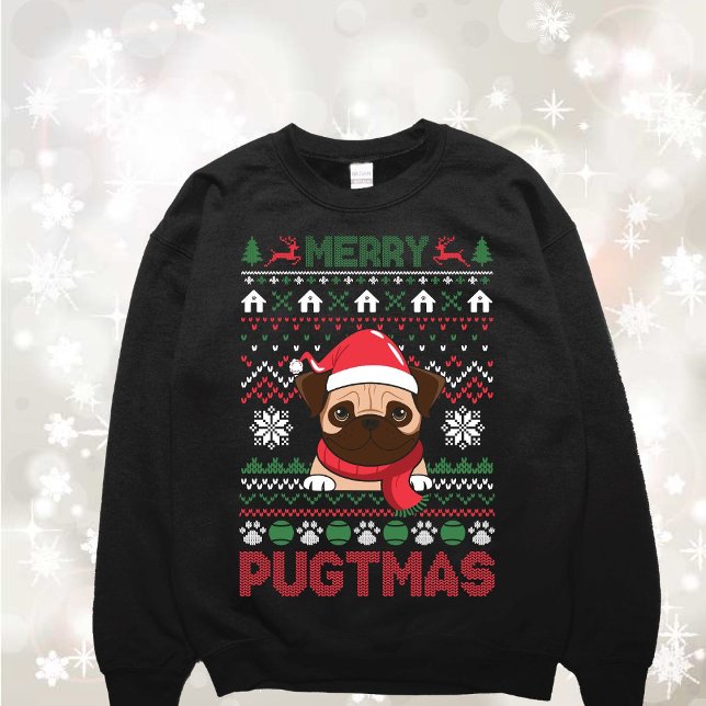 Funny Pug Hund Ugly Sweater Sweatshirt T Shirt (Skapare uppladdad)