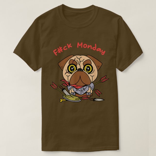 Funny Pug Hund Warrior på måndag  T Shirt (Design framsida)