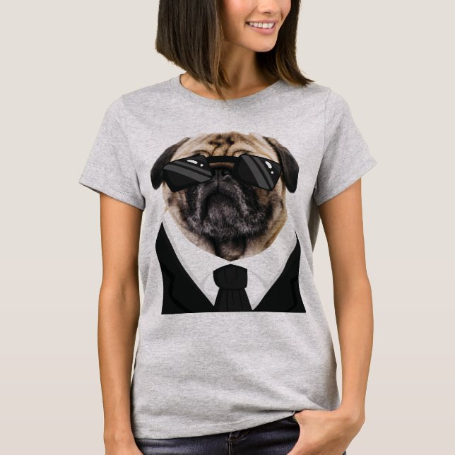 Funny Pug Hundar i Black T Shirt (Framsida)