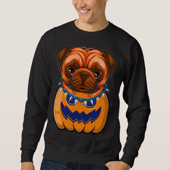 Funny Pug in Pumpkin Halloween Classic T-Shirt 595 Lång Ärmad Tröja (Framsida)