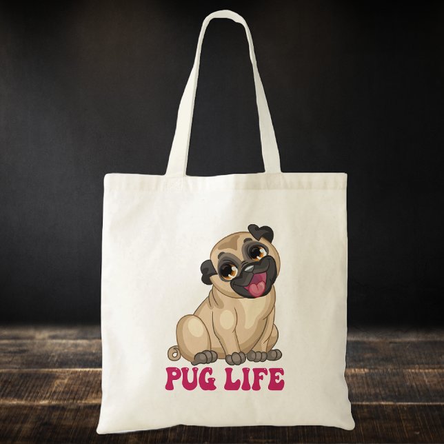 Funny Pug Life Tecknad Puppy Hund älskare Cute Pug Tygkasse (Skapare uppladdad)