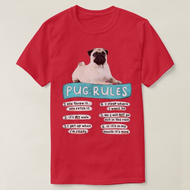 Funny Pug , Pug Rules , Pug Lover , Pug Owner  T Shirt (Design framsida)