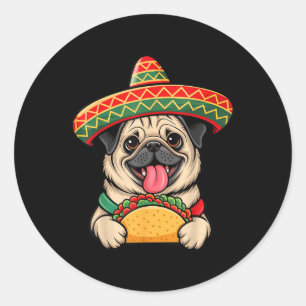 Funny Pug Taco Pug Rolig hund Älskare Cinco De May Runt Klistermärke