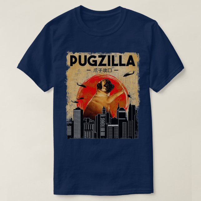 Funny Pug Tshirt Pugzilla Tshirt Funny Dog Puggiga T Shirt (Design framsida)