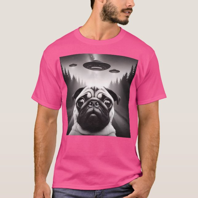 Funny Pug Ufo Selfie Meme Alien T Shirt (Framsida)