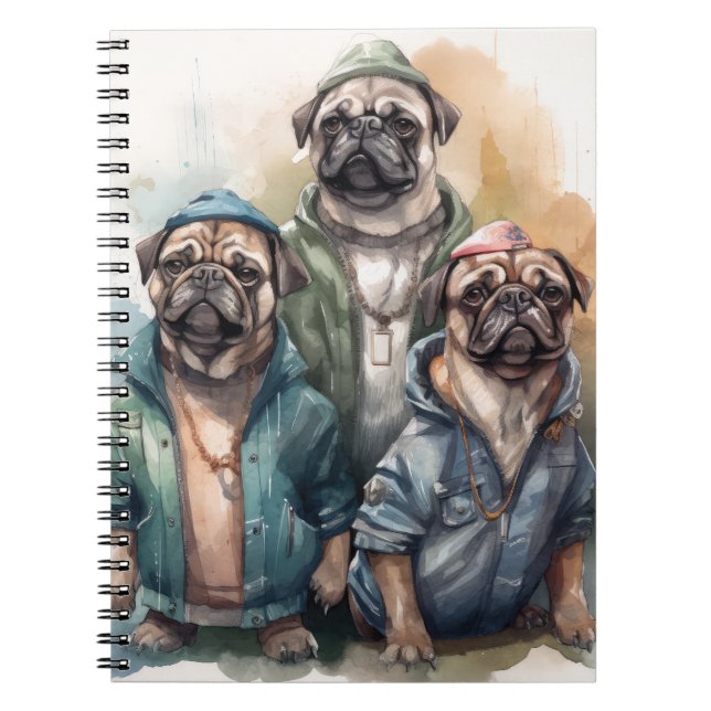 Funny Pug Watercolor Art Anteckningsbok (Framsidan)
