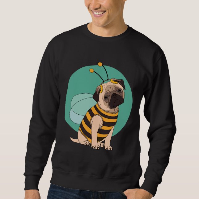 Funny Pug Wearing Halloween costume Bee Classic T- Lång Ärmad Tröja (Framsida)
