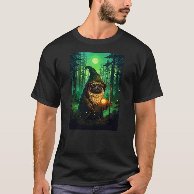 Funny Pug Wizard Cute Dog Pixel Art T Shirt (Framsida)