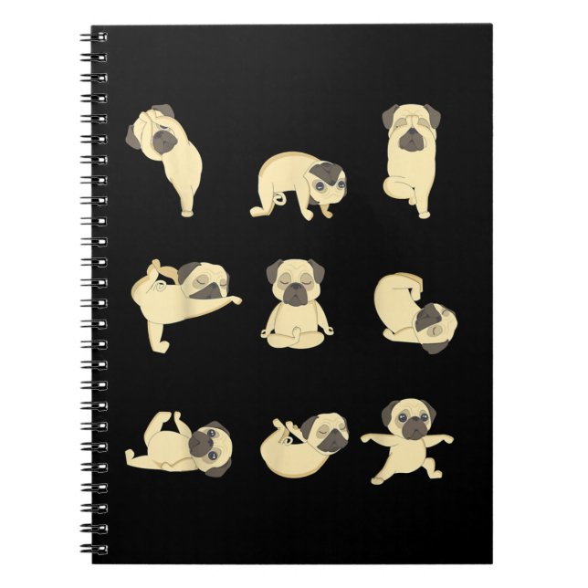 Funny Pug Yoga Positions T-Shirt Anteckningsbok (Framsidan)