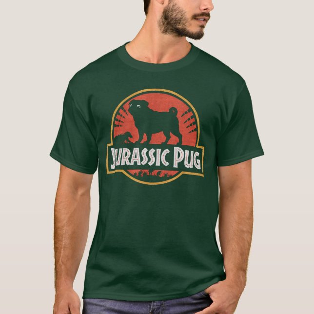 Funny Pugs Jurassic Pug for Dog Lovers family frie T Shirt (Framsida)