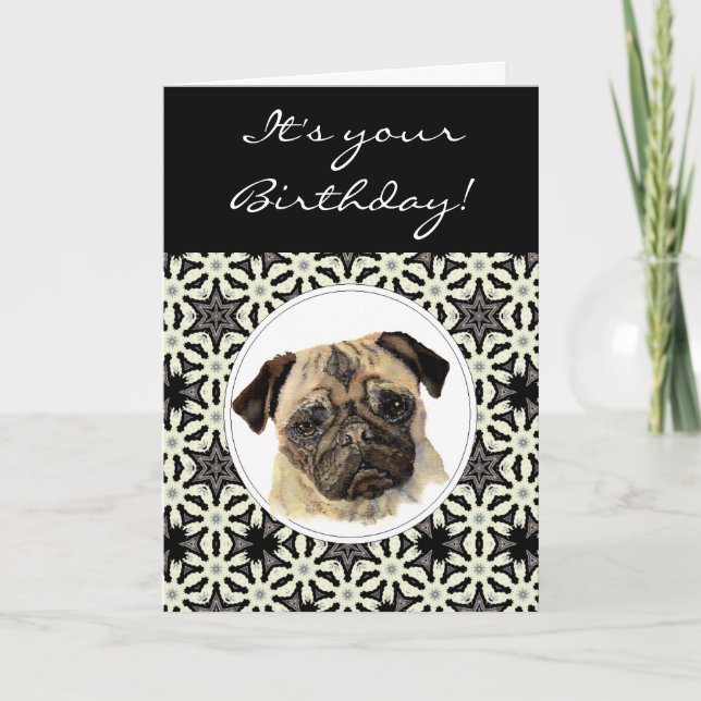 Funny Pugs & Kisses Birthday Pug, Pet Hund Kort (Framsida)