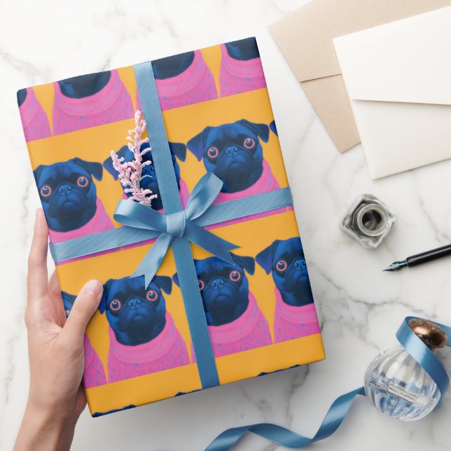 Funny Pugs Orange och Rosa Presentpapper (Gifting)
