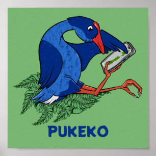 Funny Pukeko med mobil mobil Poster