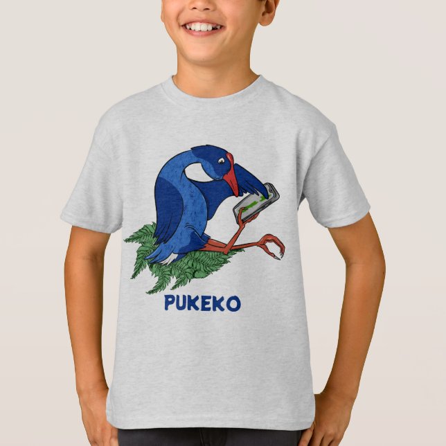 Funny Pukeko med mobil mobil T Shirt (Framsida)