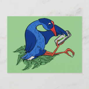 Funny Pukeko med mobil mobil Vykort