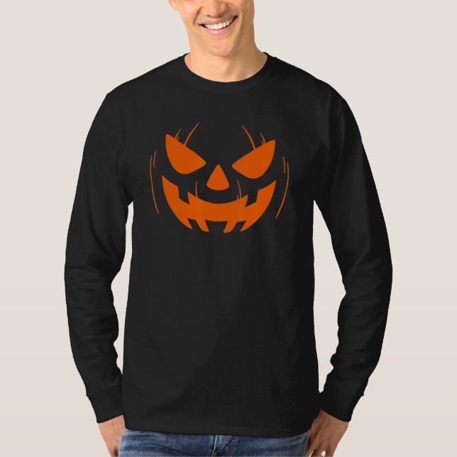 Funny Pumkin Ansikte Orange Scary Halloween Jack O T Shirt (Framsida)