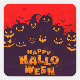 Funny Pumphins Fladdermus Red Backround Happy hall Fyrkantigt Klistermärke
