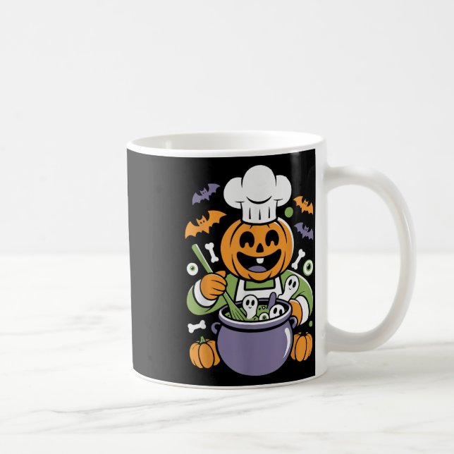 Funny Pumpkin Chef Cooking Halloween Cauldron Desi Kaffemugg (Höger)