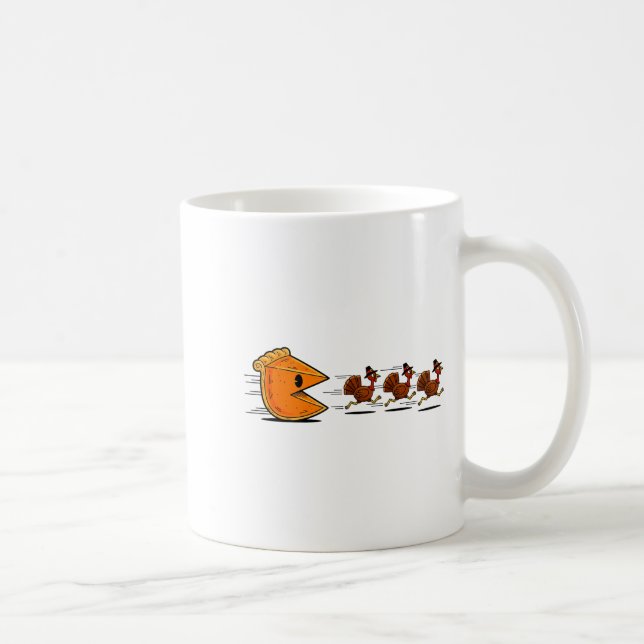 Funny Pumpkin E Chasing Turkey Gobble Fall Thanksg Kaffemugg (Höger)