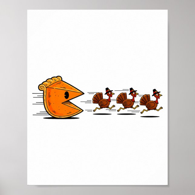 Funny Pumpkin E Chasing Turkey Gobble Fall Thanksg Poster (Framsidan)