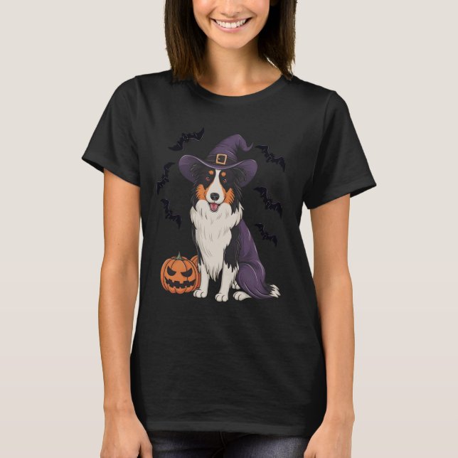Funny Pumpkin Fladdermus Witch Costume Gräns Colli T Shirt (Framsida)