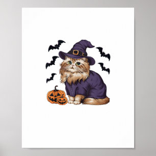 Funny Pumpkin Fladdermus Witch Costume Persian Cat Poster