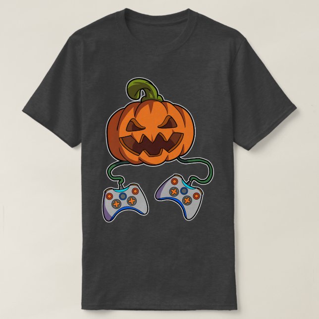 Funny Pumpkin Gamer Controllers Video Game Hallowe T Shirt (Design framsida)