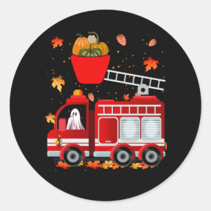 Funny Pumpkin Ghost Driving Fire Lastbil Halloween Runt Klistermärke