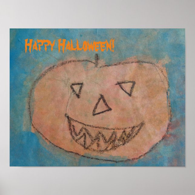 Funny Pumpkin Happy halloween Kids Art Watercolor Poster (Framsidan)