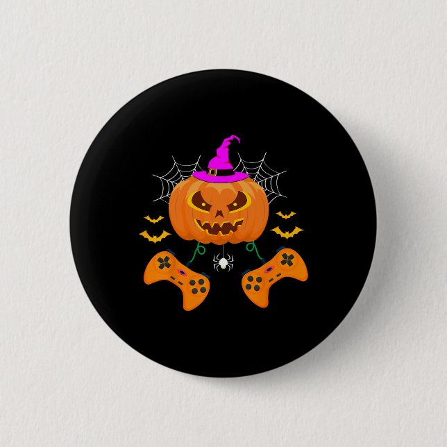 Funny Pumpkin Jack o lantern Video Gamer Knapp (Framsida)