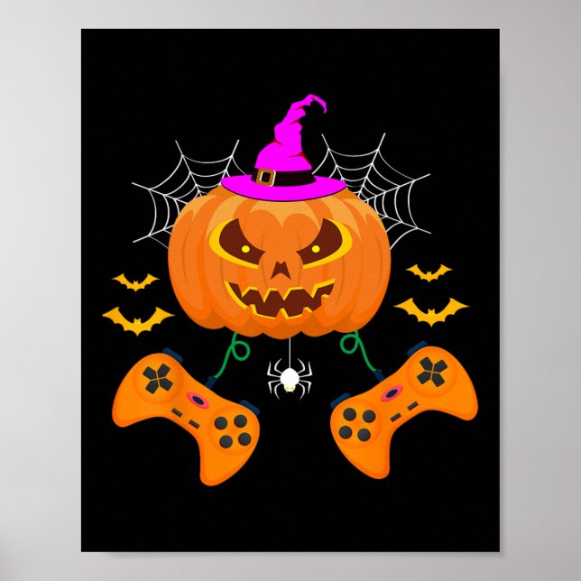 Funny Pumpkin Jack o lantern Video Gamer Poster (Framsidan)