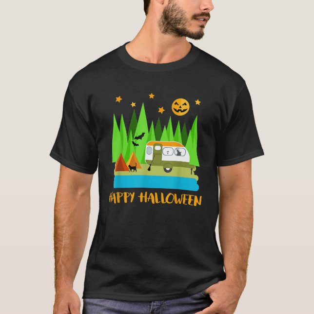 Funny Pumpkin Lycklig Camp-O-Ween Camping Älskare  T Shirt (Framsida)