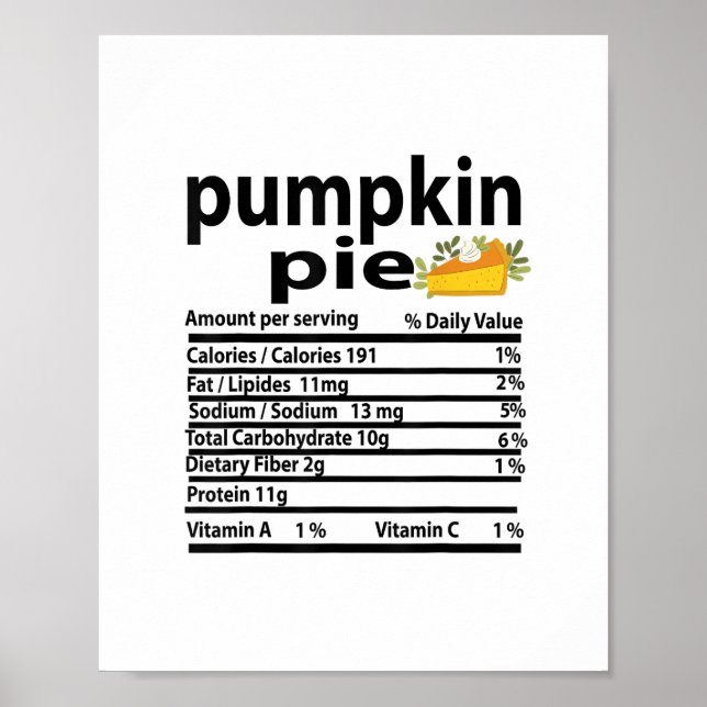 Funny Pumpkin Paj Nutrition Fact for Thanksgiving Poster (Framsidan)