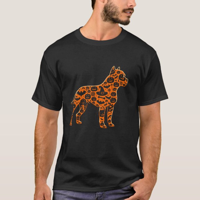 Funny Pumpkin Pitbull Candy Hund Halloween Manar W T Shirt (Framsida)