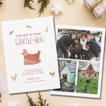 Funny Pun Chicken jul Photo Collage Julkort<br><div class="desc">Perfektens roliga julkort till dina kycklingälskande vänner, det här fåniget är toppen och säkert får någon att skratta. Pun läser: "God Rest Ye Merry Gentle-Hen" och har söta illustrerade höns och chickar. Ladda upp tre familjefotografier på baksidan! En roligt, icke-traditionell Julhälsningar för alla som gillar ett bra skämt och kycklingar!...</div>