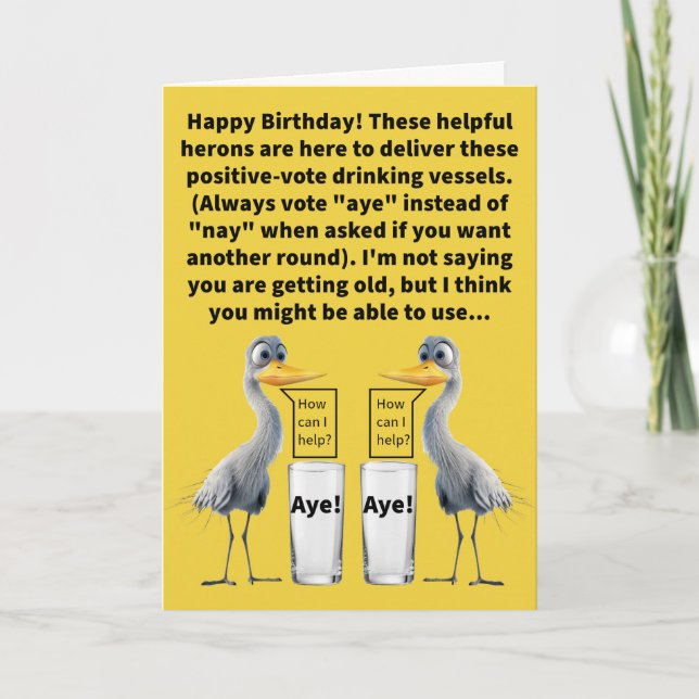 Funny Pun Heron Aides och Aye Glasses Birthday Kort (Framsida)