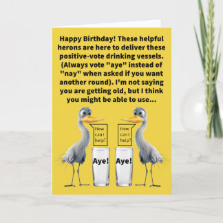 Funny Pun Heron Aides och Aye Glasses Birthday Kort