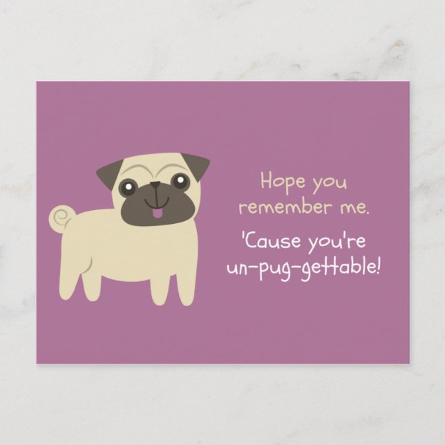 Funny Pun - Lila Pug Illustrated Vykort (Framsida)