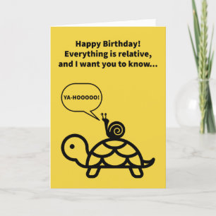 Funny Pun Snigel Riding Turtle Relative Birthday Kort