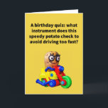 Funny Pun Spud-O-Meter Birthday Kort<br><div class="desc">Min dotter Ashley och jag skalade potatis till vår Thanksgiving-fest, och hon varnade mig för att inte skala för fort och att jag kunde använda en "spud-o-meter" för att behålla min rytm under kontroll. Jag sökte efter ett potatisfoto som skulle passa hennes vackra premiss, och jag hoppas att jag gjorde...</div>