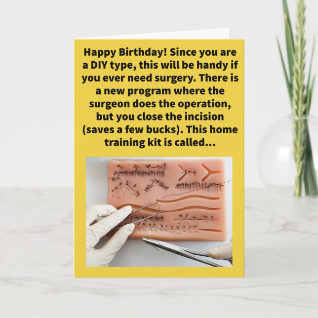 Funny Pun Ssutur Self Grattis på födelsedagen Kort (Framsida)