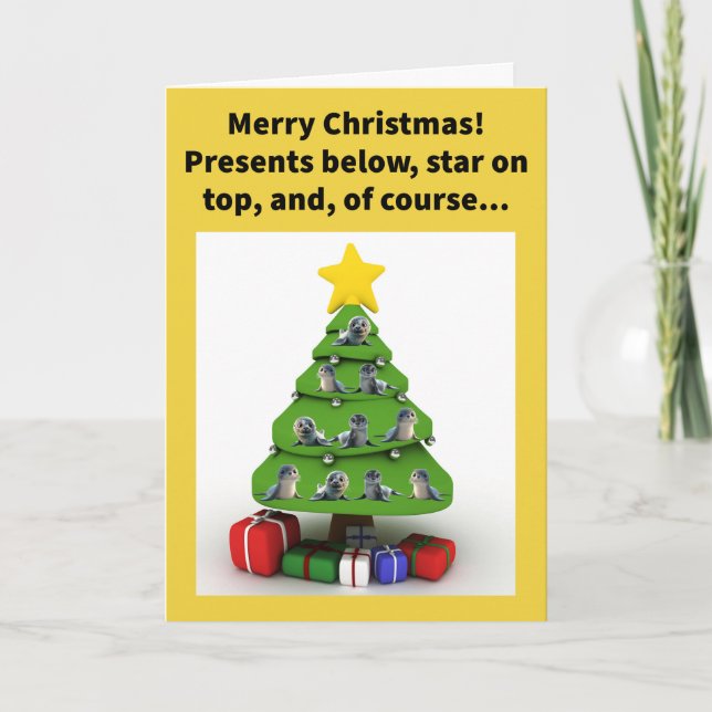 Funny Pun Ten Sälar på Träd God jul Kort (Framsida)